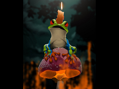 crazy frog 2d 2d illustration animal artist artwork design digital digital art digital artist digital painting flame frog frogs green illustration jungle mushroom sky trees up