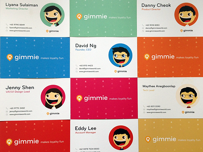 Gimmie new business cards branding card character colorful design flat fun gimmie loyalty name card reward stationary