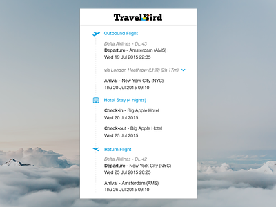TravelBird - Your Itinerary card icon interface itinerary mobile timeline travel travelbird ui user experience ux web