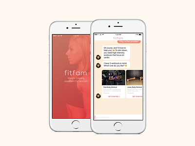 Fitfam Chatbot App—Weight Training for Women ai chatbot fitness health interface ios mobile product design training ui user experience ux