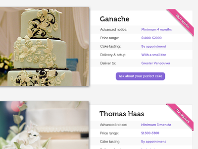 Wedding Cakes design elegant interface packages photo pink purple quotes ribbon ui web
