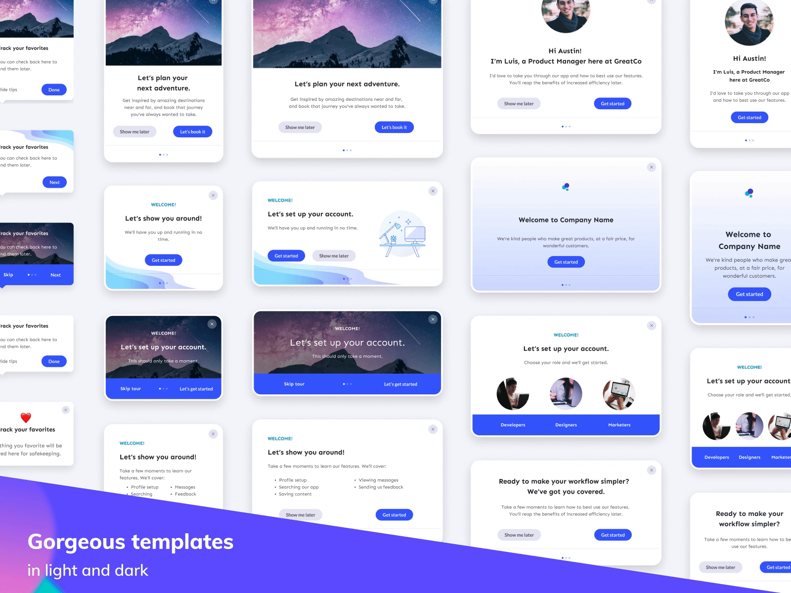 Templates & easy theming appcues builder editor feature tour figma modals onboarding slideouts templates themes theming tooltips ui