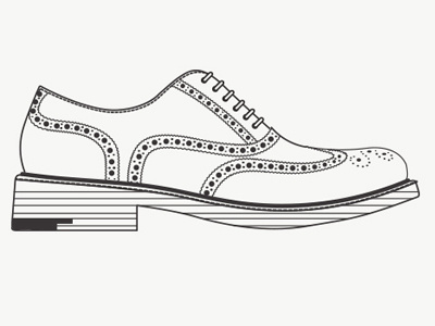 O'keeffe shoe black and white brogue footwear illustration okeeffe shoe teechnical drawing