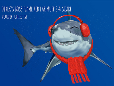 Derek's Boss Flame Red Ear Muff's and Scarf colour collective digital illustration painting sea shark