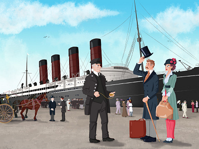 Boarding the RMS Lusitania character design history illustration lusitania married couple ships ste johnson vector graphics
