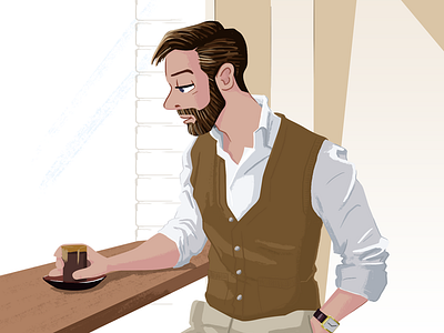 drinking coffee coffee illustration man ste illustrates ste johnson. lifestyle style vector