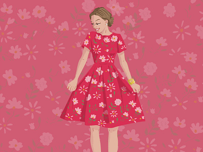 Lady In Pink dress floral flowers illustration lady pink style woman womenswear