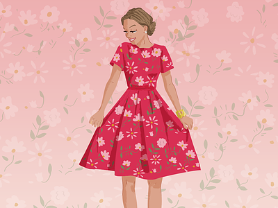 Lady In Pink - Lighter background dress floral flowers illustration lady pink style woman womenswear