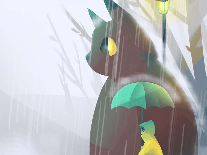 The Cat and the Yellow Hood animation cat environment gif gif art illustration rain