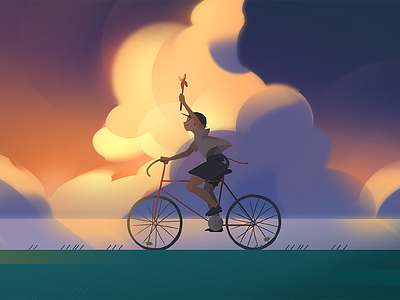 Summer bicycle bike character cloud illustration photoshop summer sunset windmill