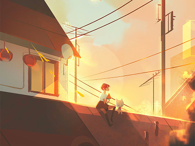 Watermelon On the Rooftop character environment illustration photoshop sunset watermelon