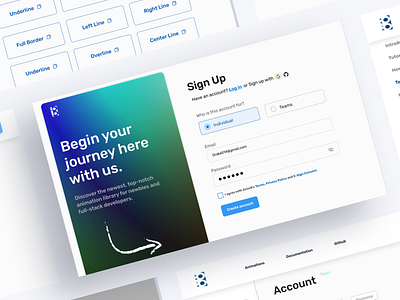 Anim8 Sign Up page 3d animation app black blue branding clean design figma game illustration log in logo register sign up simple ui ux web website