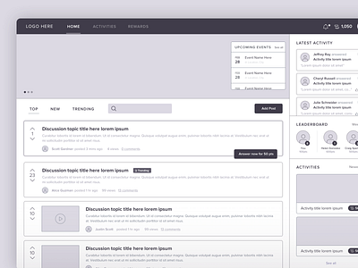 Gamified Discussion Forum community discussions forum home screen homepage homepage design mockup ui ux web wireframe