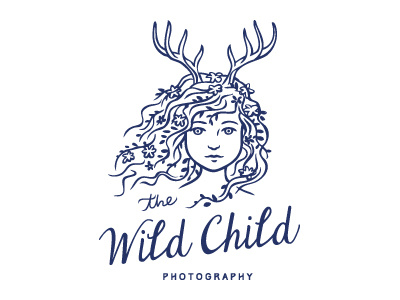 The Wild Child Photography Logo antlers blue child deer enchanting floral logo photographer photography photography logo whimsical wild child