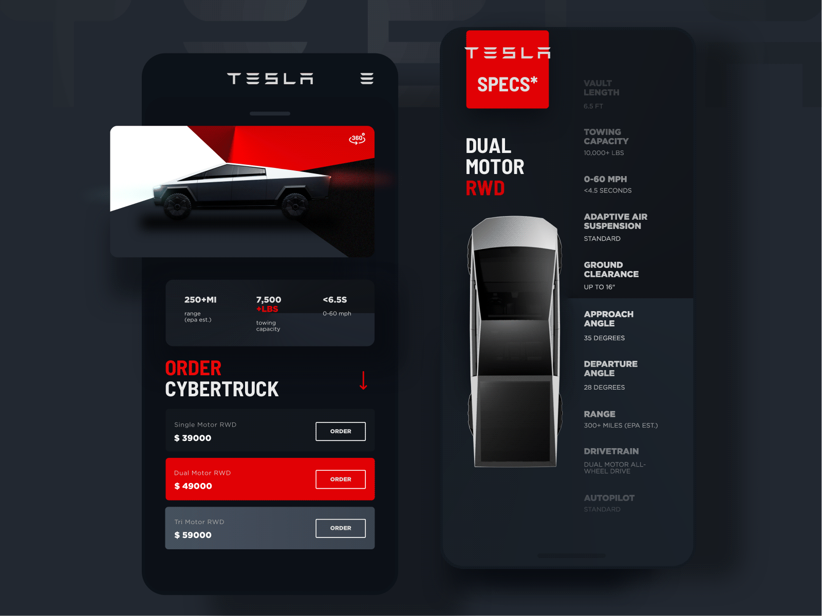 Tesla Cybertruck animation app app design black car creative cybertruck gif interface ios mobile mobile ui red sexy tesla ui uiux ux web webapp