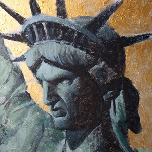 Angry Liberty acrylic illustration landscape painting portrait