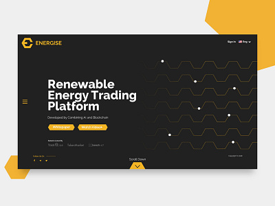 Energise (Energy trading Platform on blockchain) - ICO Website ai and blockchain black branding carbon dark dark black electric electronic energy power solar energies green energy power plant logo panel hydropower battery solar charger cell wind sunpower ui web design website website design yellow