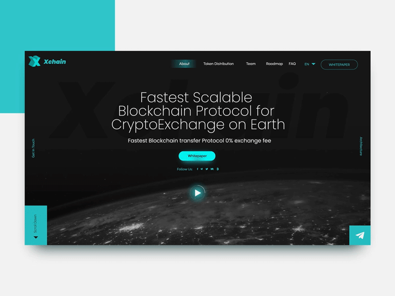 Xchain - protocol for fastest blockchain transfer ad animated blockchain blockchain cryptocurrency dark dark background data center design earth space exchange website concept gif animated ico ico agency ico website minimalist money transfer transition typography ui website