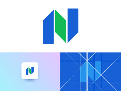 N logo with grid systems blue brand style guide design green grid lines grid logo grid system logo logo design logo designer logo grid logos logotype modern logo n n logo typography vector symbol icon app