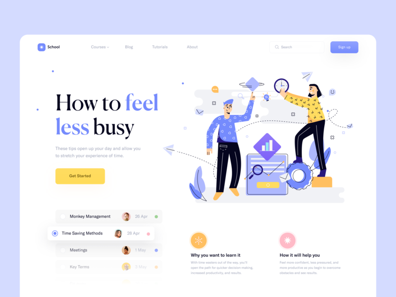 Time Management Courses // Landing Page clean design flat illustration landing landing page minimal minimalism product design ui ux web web design website