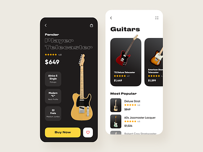 Mobile App for Fender Guitars // Concept app clean design fender flat guitar ios minimal mobile mobile app typography ui ui design ux vector web web design webdesign website