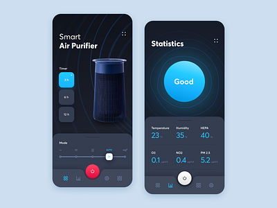 Smart Air Purifier Dark Theme // Mobile App Concept app clean design flat minimal mobile mobile app product design typography ui ui design uidesign uiux ux vector web web design webdesign website