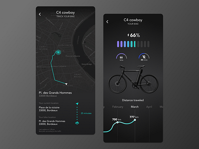 Electric Bike App Design app bike dailyui design electric bike figma graphic design loading location tracker mobile app stats tech ui ux ux ui