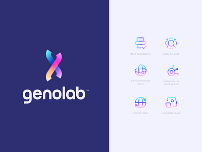 Genolab branding brand design brand identity branding future genome gradient icon set iconography icons illustration logo logotype modern nasa simple typography