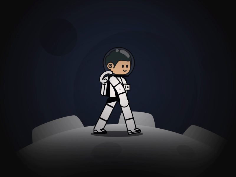 A walk on the moon animated animation astronaut branding character design falling stars graphic design illustration motion motion design motion graphics night space stars