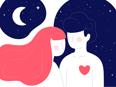 Moon Of My Life 2d character couple graphic design heart illustration love moon night stars valentinesday