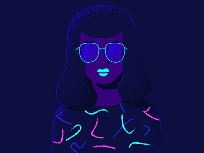 Neon Lights 2 2d character color dark girl grain illustration lights line neon texture woman