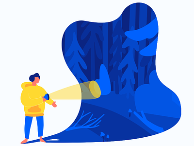 The Human Heart Is A Dark Forest blue character dark forest illustration lantern light man nature shadow tree yellow