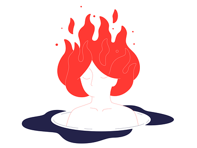Mind On Fire art burn character design fire fire girl flat illustration movement red sleep vector