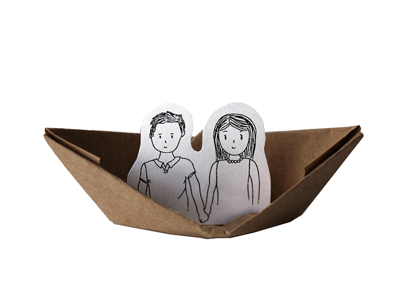 Getting married boat couple digital design freelance graphic design illustration love loveboat origami simple simplistic
