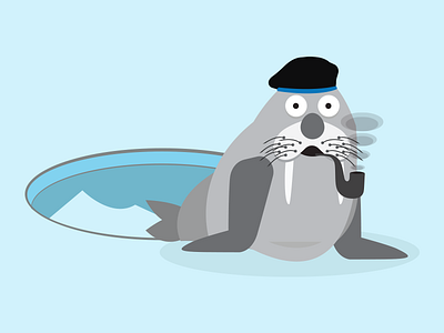 Hello Walrus avatar character comic flat mascot skipper smoking walrus