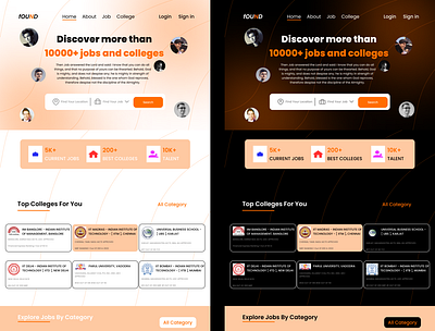 Found Job Portal Landing Page For Both Dark And Normal Theme app design attractive attractive design design figma illustration logo logo design ui uiux