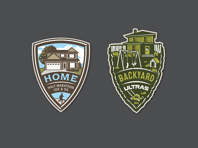 Staycation Races house illustration logo marathon shield yard
