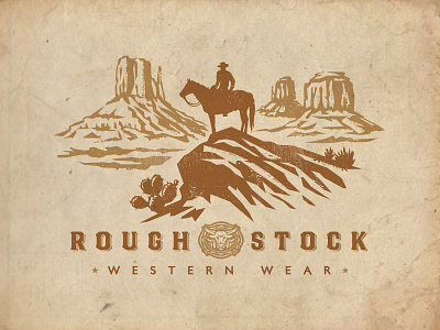 RoughStock Western Wear clothing cowboy illustration logo scenery western
