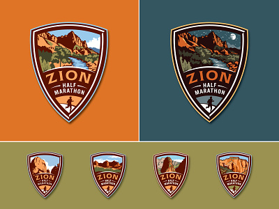 Zion Half Marathon badge logo marathon medal runner scenery zion