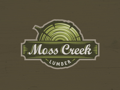 Moss Creek Lumber badge crest emblem enclosure green log logo lumber moss wood