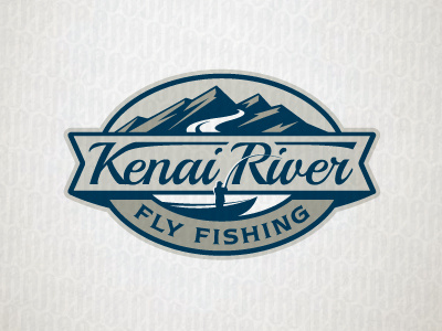 KR fly fishing badge boat crest emblem fishing logo mountains river