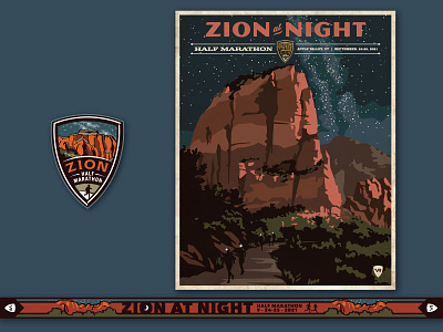 Zion at Night Half event logo marathon medal national park night poster ribbon zion