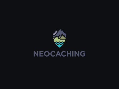 Neocaching explore logo mountains outdoors scenery shield