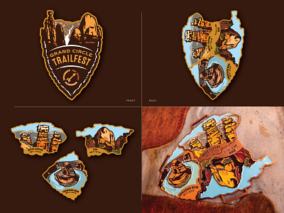 TrailFest three part medal illustrations logo marathon medal redrock scenery