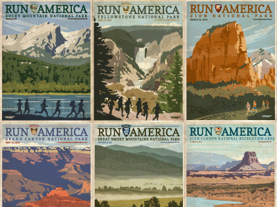 VR Posters illustration marathon national parks poster race retro runners scenic