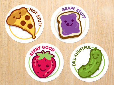 Scratch N' Sniff ames characters food grape illustration jerron pickle pizza smell sticker strawberry