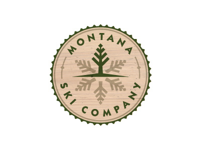Montana Ski wood pine tree snowflake ski crest logo enclosure box cubby badge emblem