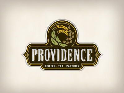 Providence badge bean coffee crest grain leaf logo pastries tea