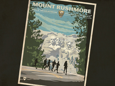 Mt. Rushmore half marathon poster event marathon poster runners scenery