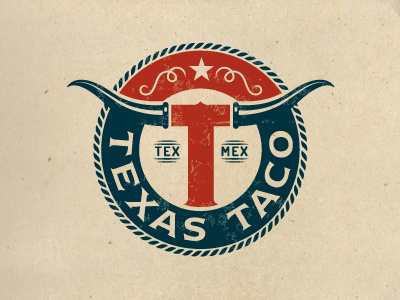 Texas Taco badge crest emblem enclosure food horns logo t texas
